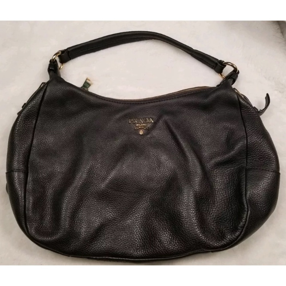 Authentic Prada Black Pebble Leather Shoulder Bag